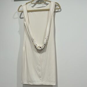 Mark + James x Bagley Mishka embellished drape open back white mini dress bridal